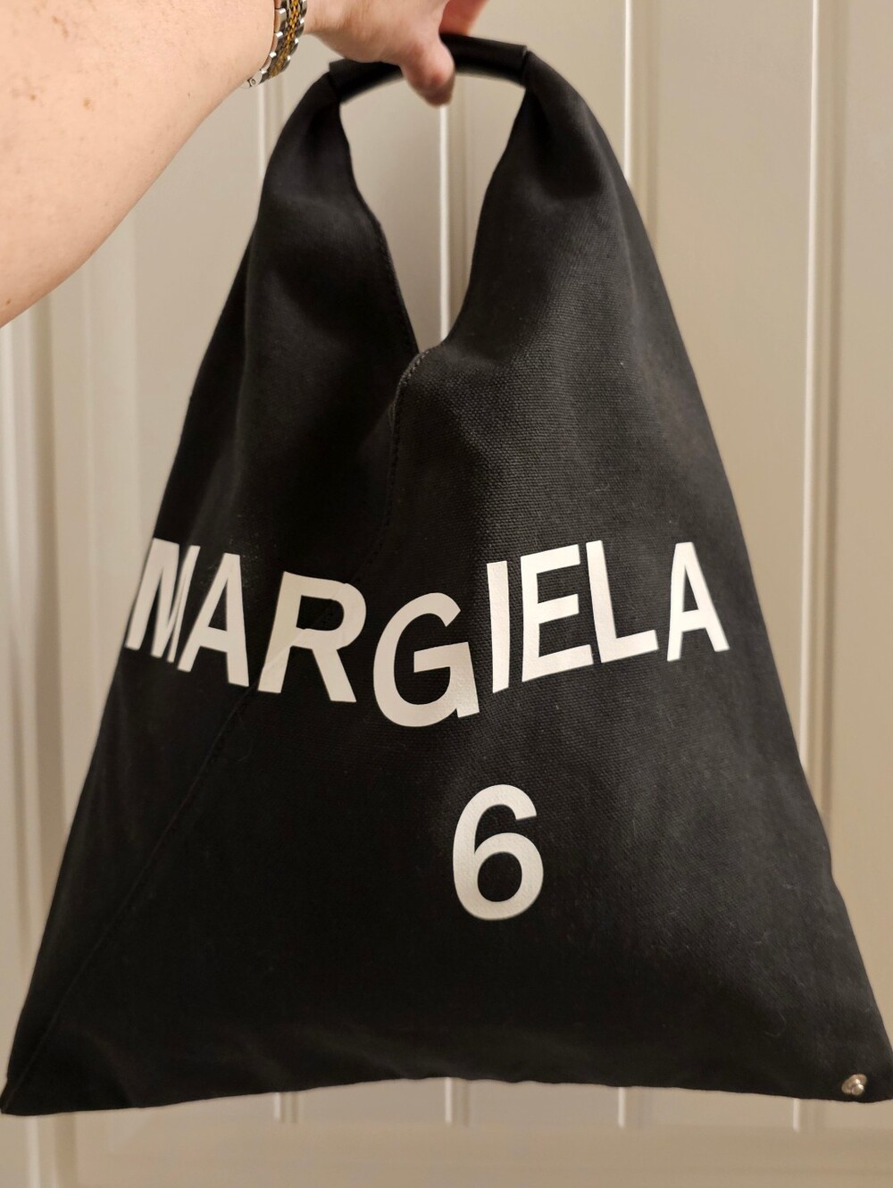 MM6 MAISON MARGIELA Black Small Logo Printed Triangle Tote